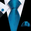 Barry. Wang Deep Sky Blue Solid Silk Necktie Handkerchief Cufflinks Set sold by Barrywang