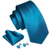 Barry. Wang Deep Sky Blue Solid Silk Necktie Handkerchief Cufflinks Set sold by Barrywang