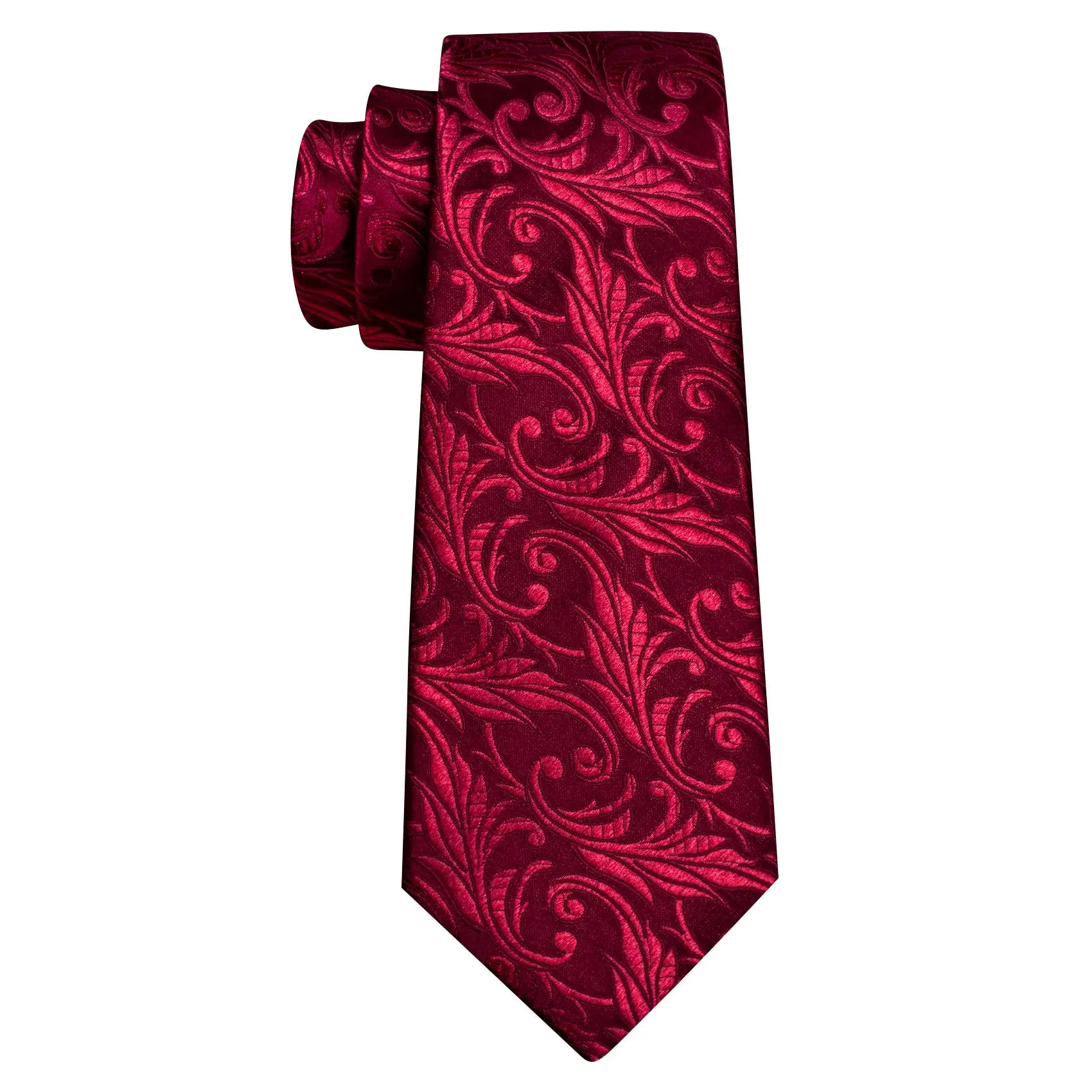 Barry Wang Men's Dark Red Tie Paisley Silk Necktie Hanky Cufflinks Set sold by Barrywang product image thumbnail 5
