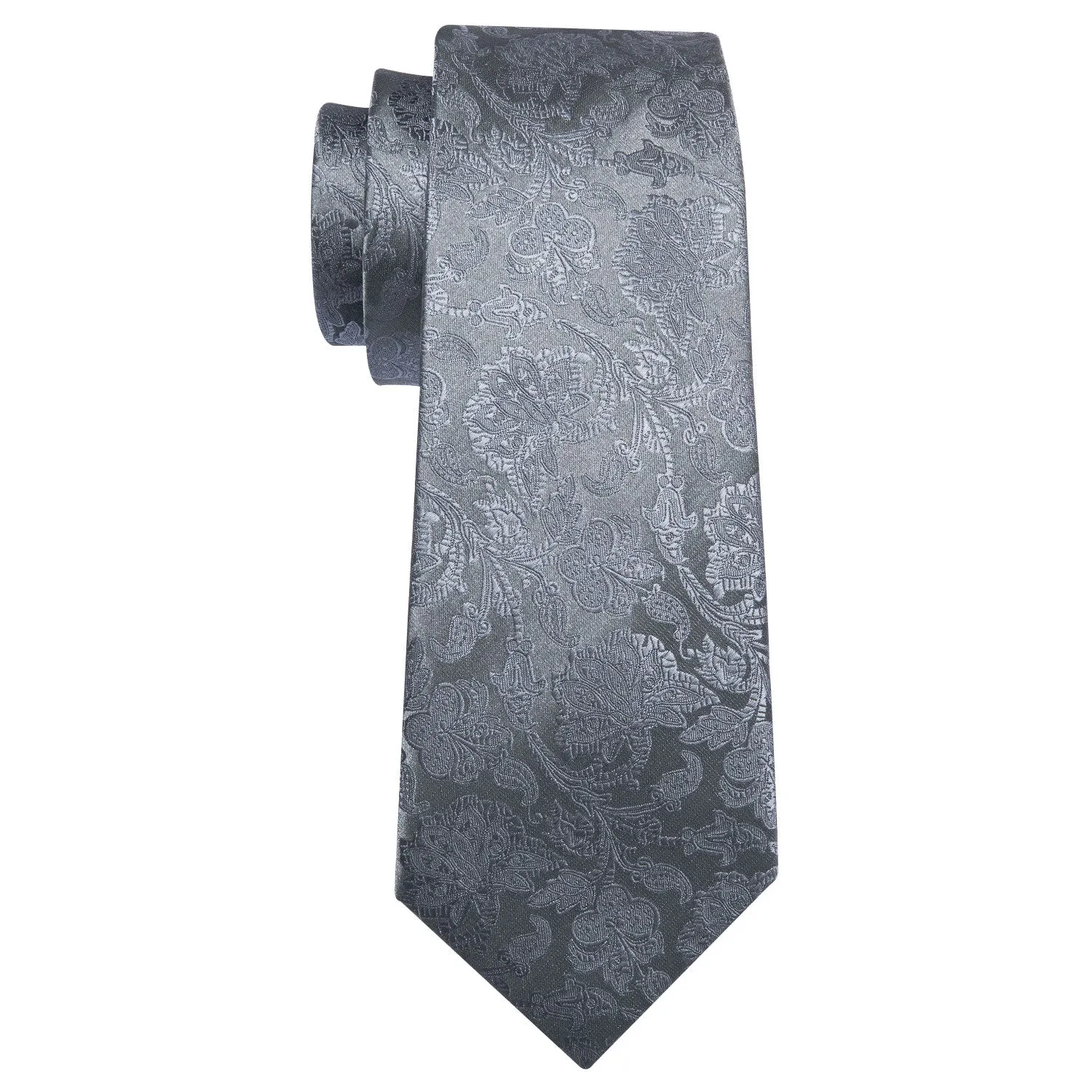 Barry Wang Grey Floral Silk 63 Inches Mens Necktie Hanky Cufflinks Set sold by Barrywang product image thumbnail 5
