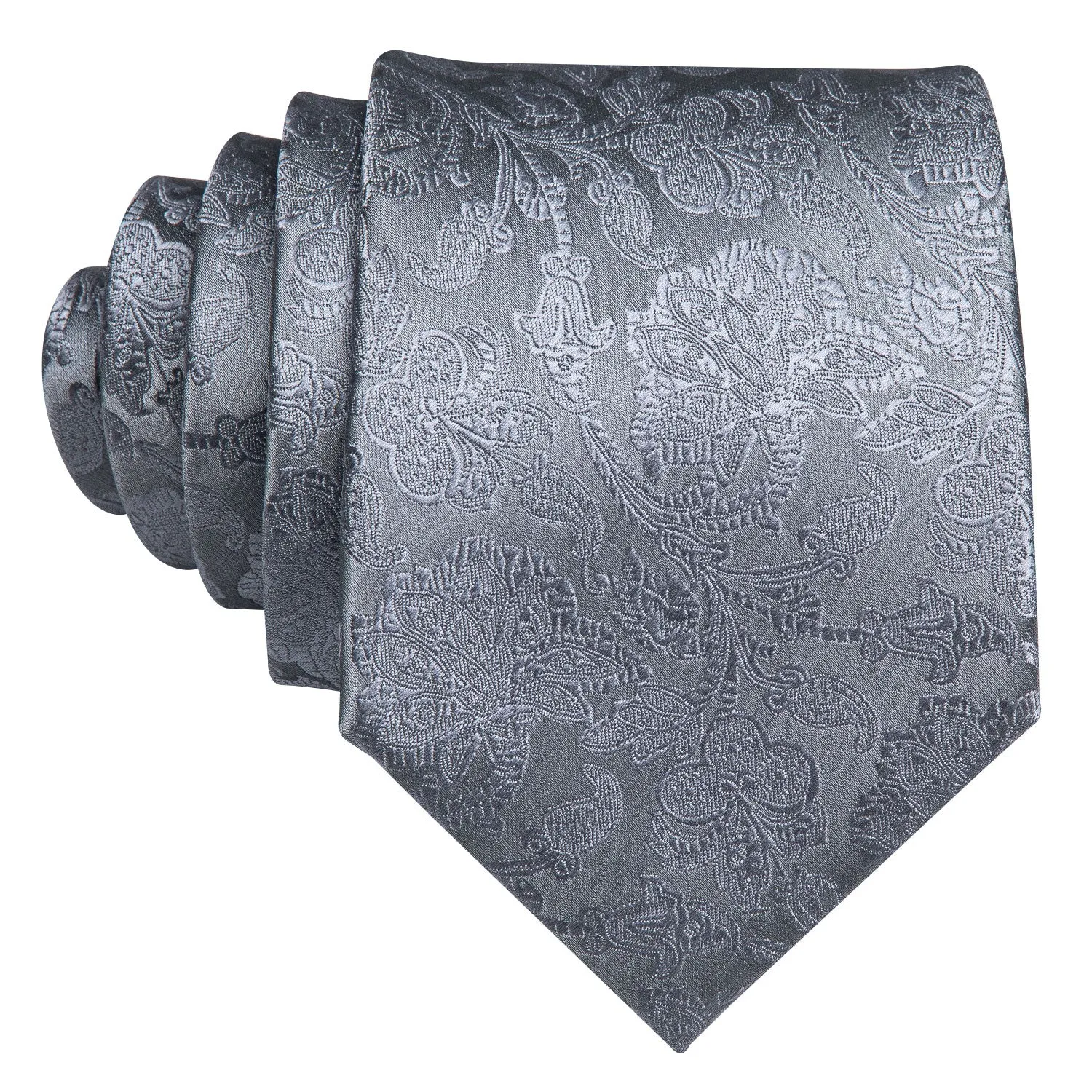 Barry Wang Grey Floral Silk 63 Inches Mens Necktie Hanky Cufflinks Set sold by Barrywang product image thumbnail 4