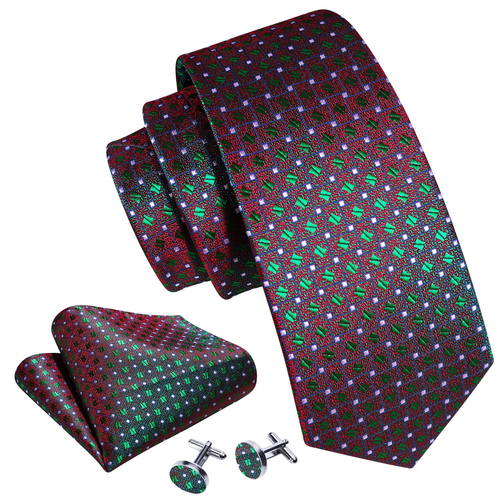Barry. Wang Novelty Green Red Floral Silk Men's Tie Hanky Cufflinks Set sold by Barrywang product image thumbnail 4