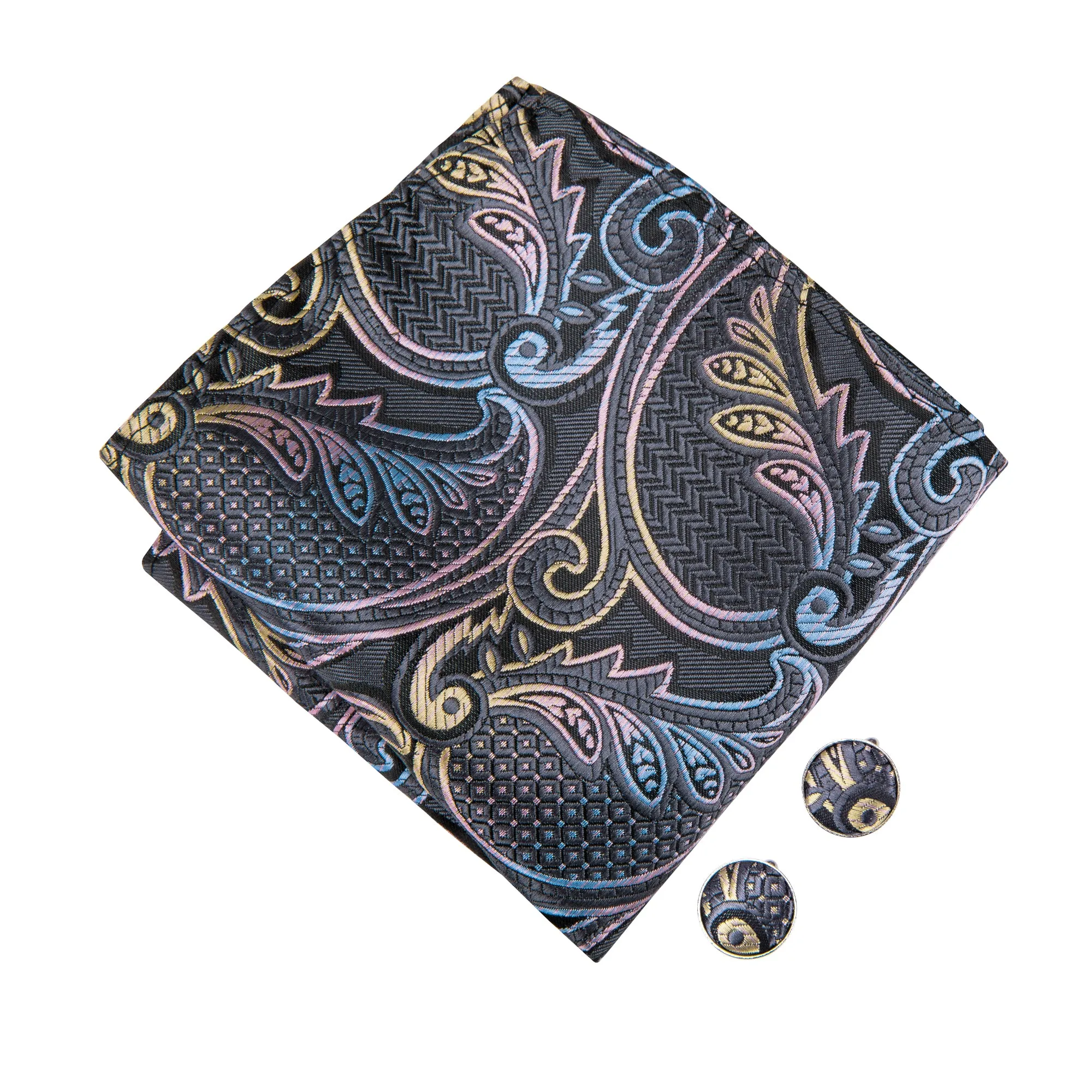 Grey Paisley Pre-tied Bow Tie Hanky Cufflinks Set sold by Barrywang product image thumbnail 2