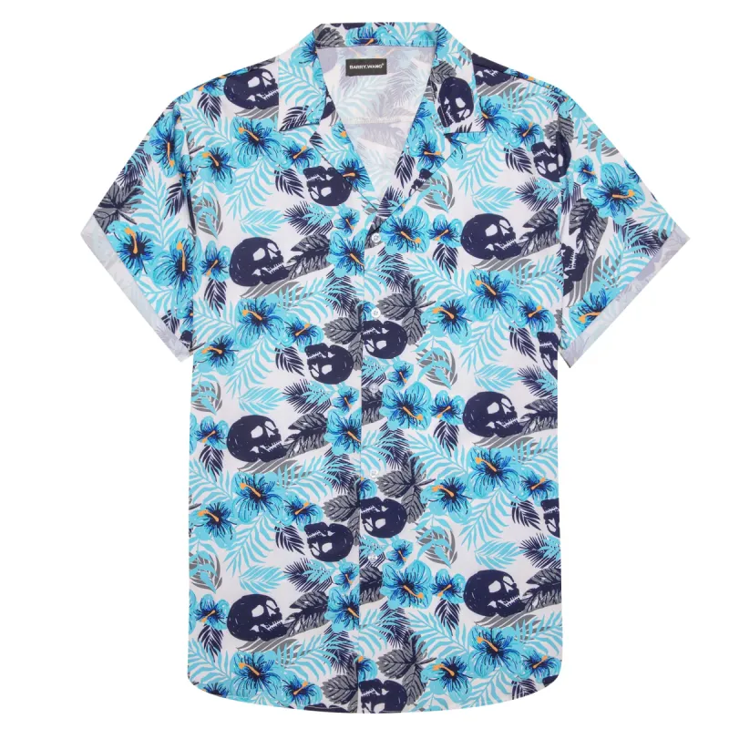 Barry Wang  Casual Shirts for Men Blue Short Sleeves Summer Hawaii Shirt sold by Barrywang