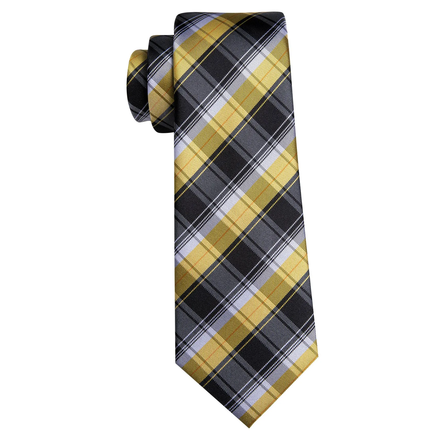 Barry Wang Black Yellow Checkered Silk Tie Handkerchief Cufflinks Set sold by Barrywang product image thumbnail 5