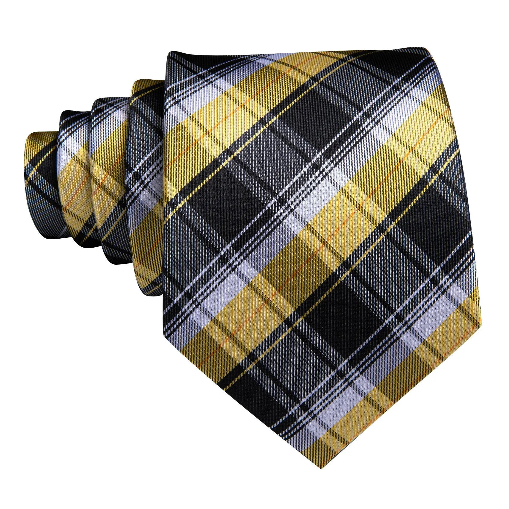 Barry Wang Black Yellow Checkered Silk Tie Handkerchief Cufflinks Set sold by Barrywang product image thumbnail 4