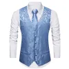Barry. Wang Light Blue Mens Vest V-Neck Silk Floral Wedding Waistcoat Necktie Set sold by Barrywang