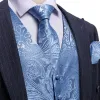 Barry. Wang Light Blue Mens Vest V-Neck Silk Floral Wedding Waistcoat Necktie Set sold by Barrywang