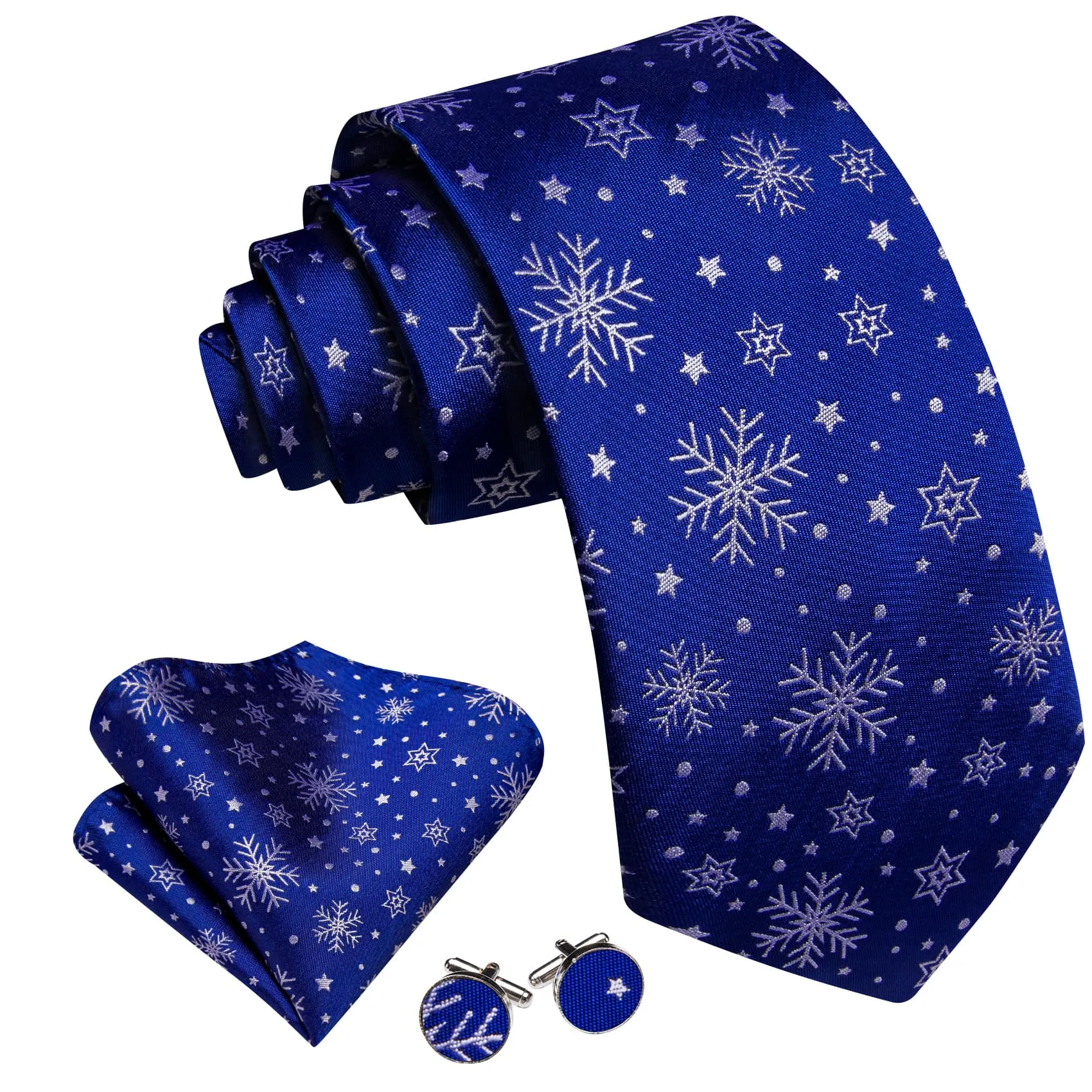 Barry Wang Snowflake Necktie Blue White Men's Tie Hanky Cufflinks Set sold by Barrywang product image thumbnail 2