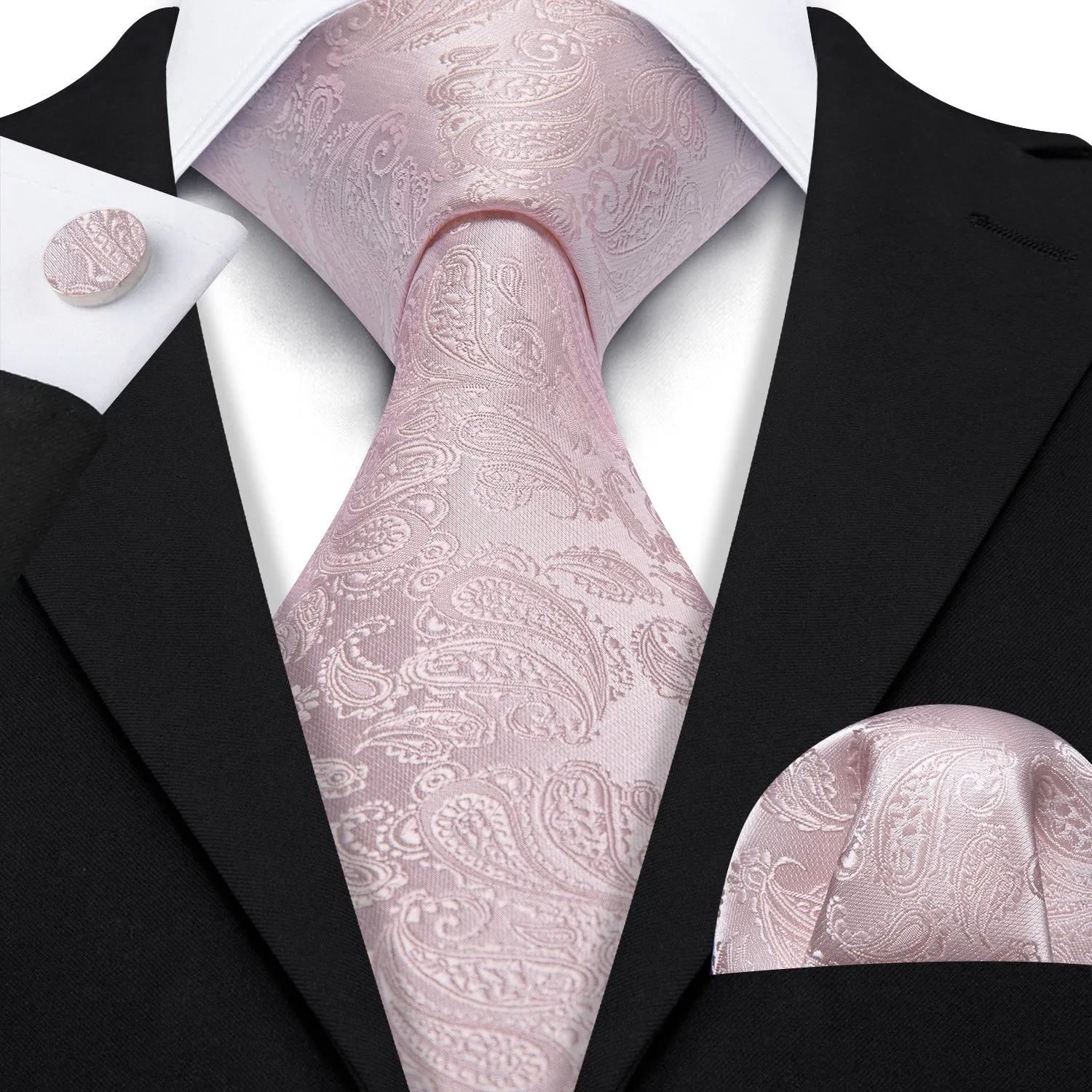 Barry. Wang Mist Pink Tie Paisley Silk 63 Inches Extra Long Necktie Set sold by Barrywang product image thumbnail 5