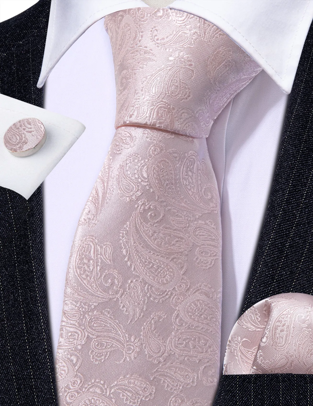 Barry. Wang Mist Pink Tie Paisley Silk 63 Inches Extra Long Necktie Set sold by Barrywang product image thumbnail 3