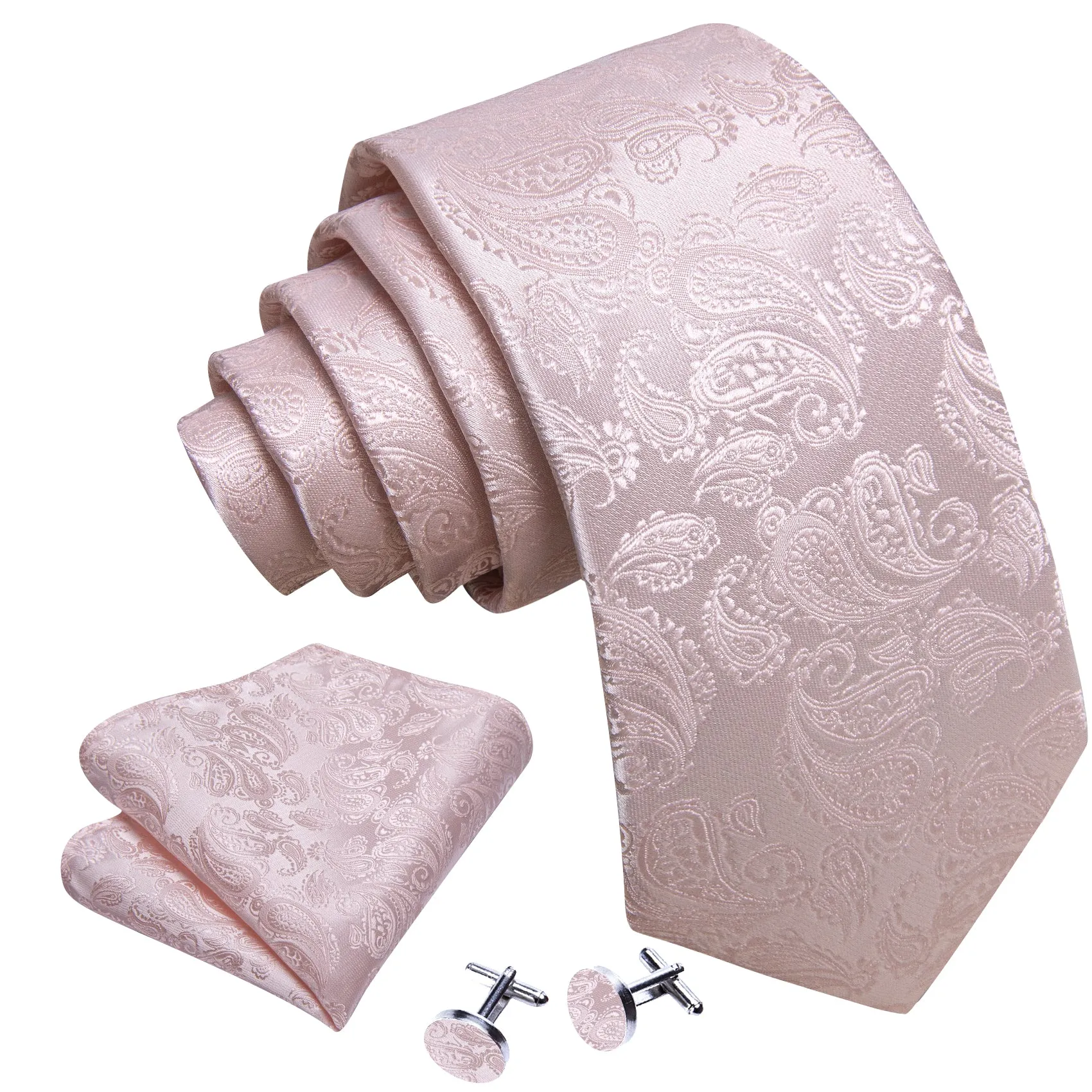 Barry. Wang Mist Pink Tie Paisley Silk 63 Inches Extra Long Necktie Set sold by Barrywang product image thumbnail 4