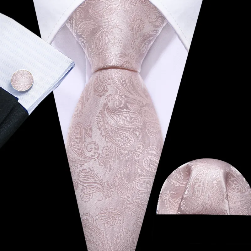 Barry Wang Mist Pink Tie Paisley Silk 63 Inches Extra Long Necktie Set sold by Barrywang