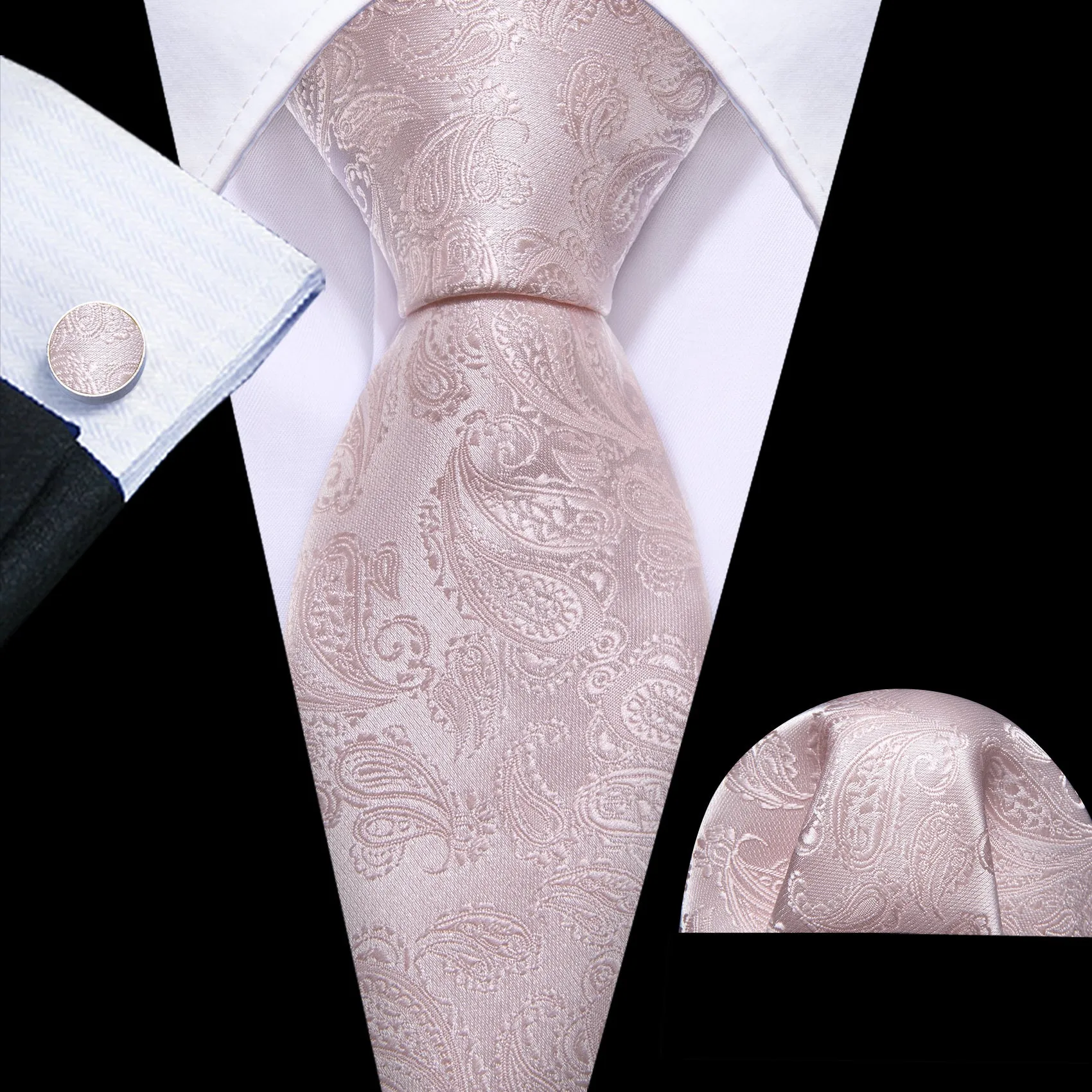 Barry. Wang Mist Pink Tie Paisley Silk 63 Inches Extra Long Necktie Set sold by Barrywang