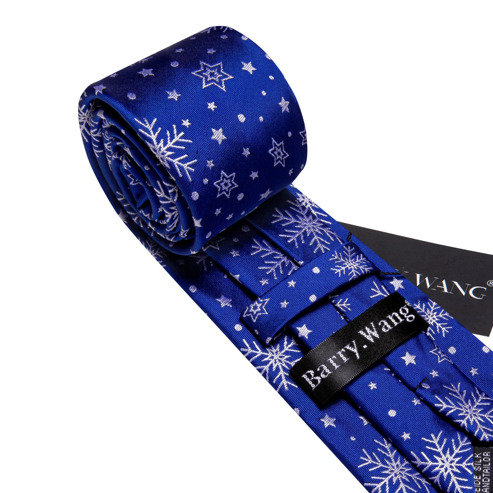 Barry Wang Snowflake Necktie Blue White Men's Tie Hanky Cufflinks Set sold by Barrywang product image thumbnail 4