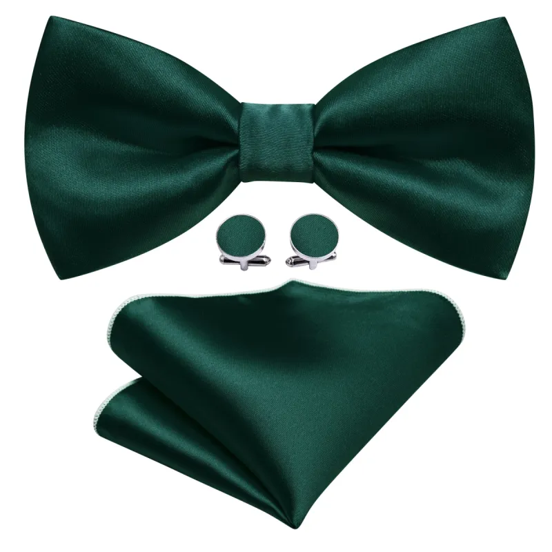 Barry. Wang Green Solid Silk Pre Tied Bow Tie Hanky Cufflinks Set made by Barrywang