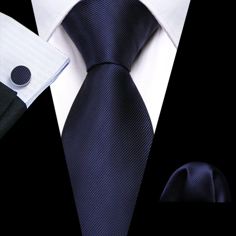 Barry. Wang Deep Blue Tie Solid Silk Necktie Handkerchief Cufflinks Set sold by Barrywang