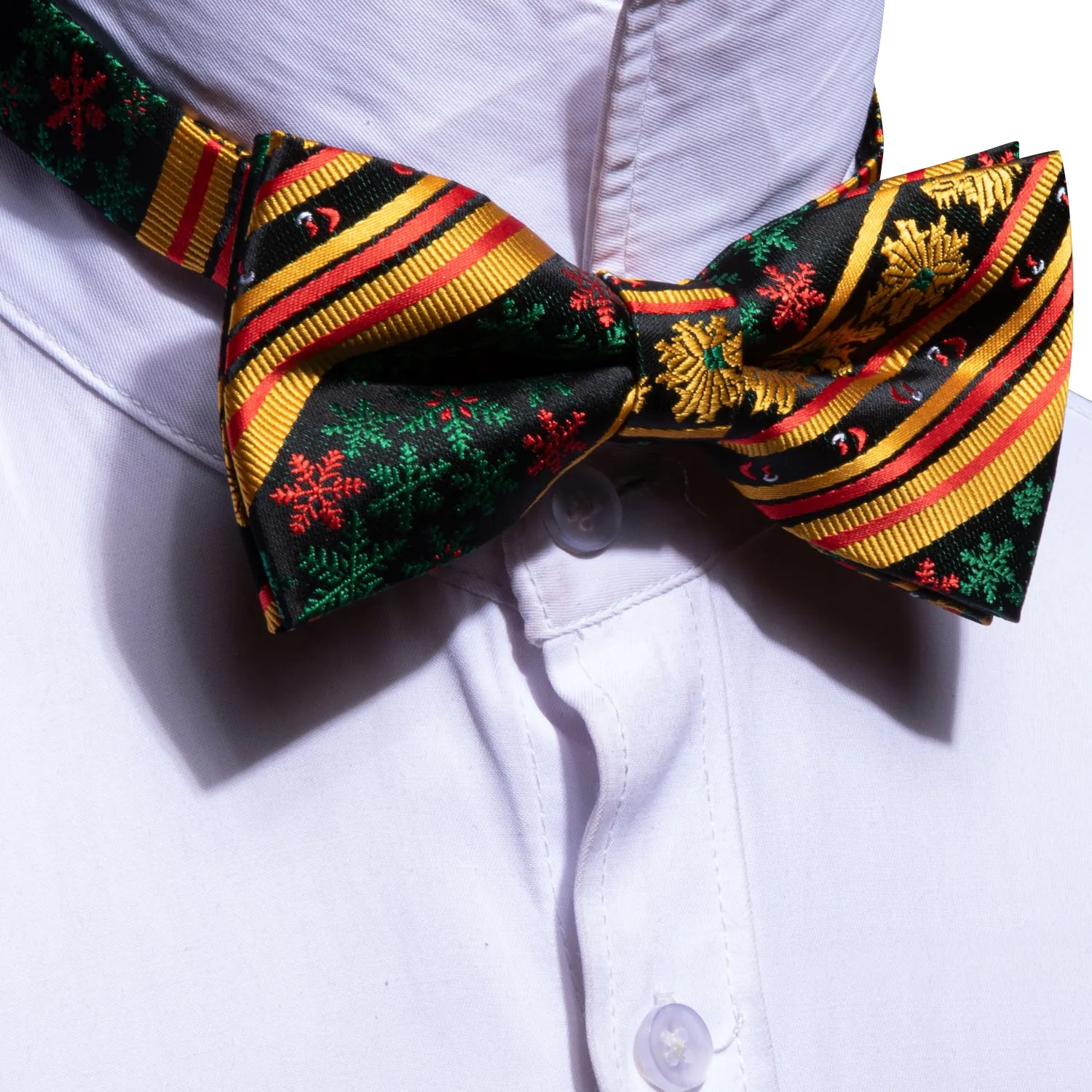 Barry Wang Christmas Tie Gold Green Snowflake Men Pre Tied Bow Tie Set sold by Barrywang product image thumbnail 5