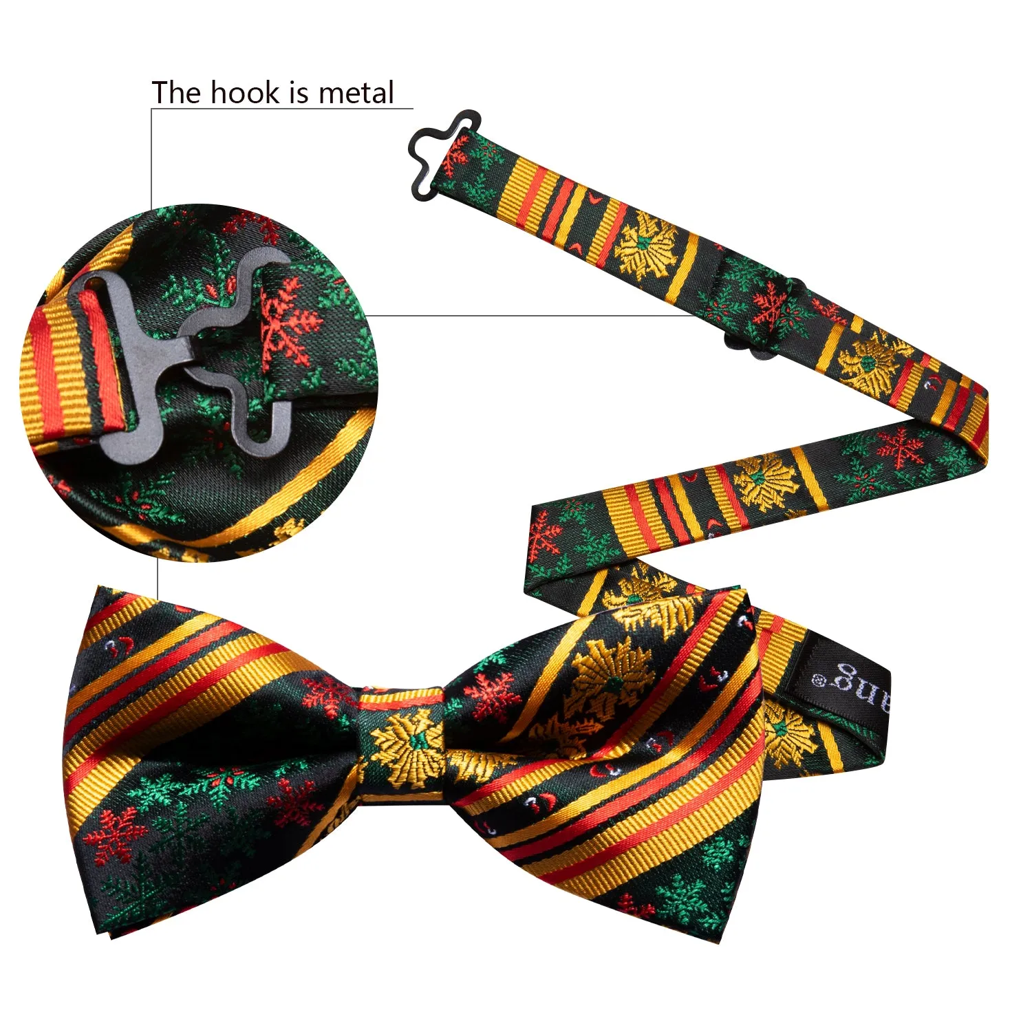 Barry Wang Christmas Tie Gold Green Snowflake Men Pre Tied Bow Tie Set sold by Barrywang product image thumbnail 4