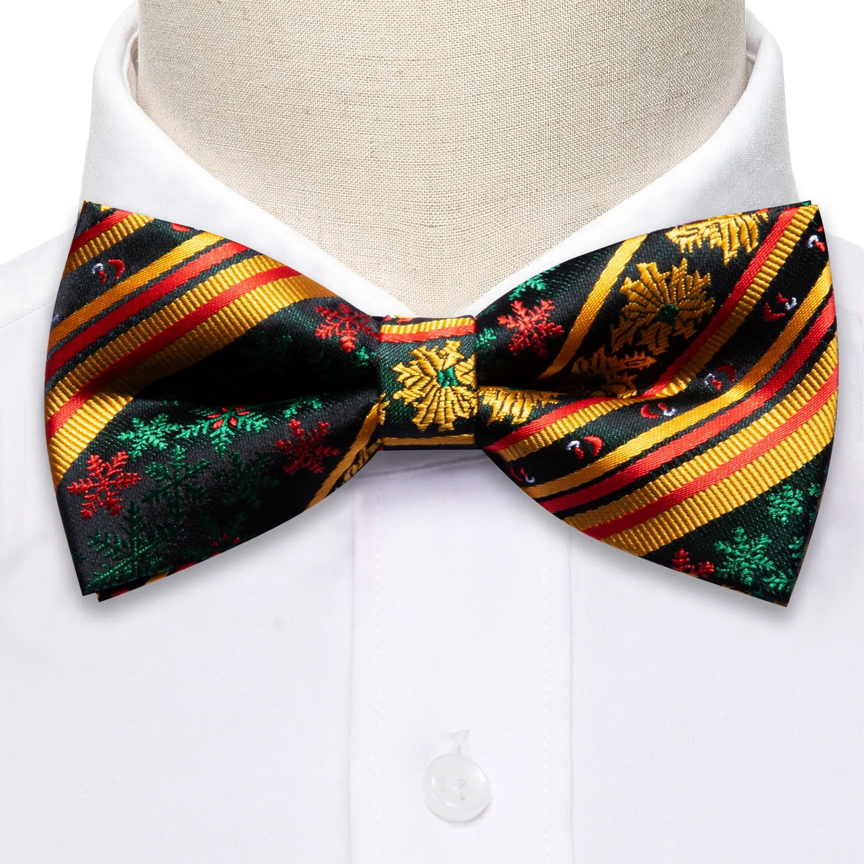 Barry Wang Christmas Tie Gold Green Snowflake Men Pre Tied Bow Tie Set sold by Barrywang product image thumbnail 3