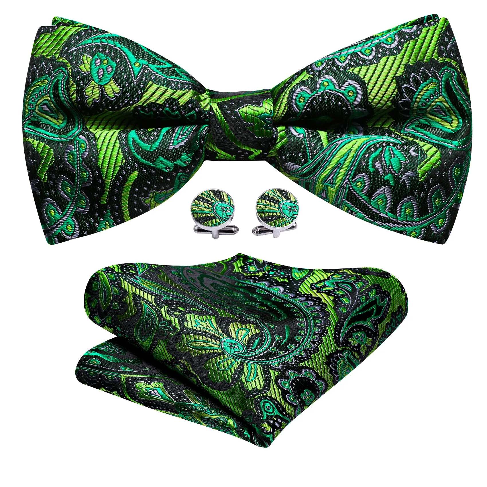 Barry. Wang Green Paisley Bow Tie Hanky Cufflinks Set sold by Barrywang product image thumbnail 5