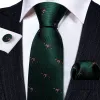Barry Wang Jungle Green Necktie Dog Print Silk Tie Hanky Cufflinks Set sold by Barrywang