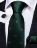Barry Wang Jungle Green Necktie Dog Print Silk Tie Hanky Cufflinks Set sold by Barrywang