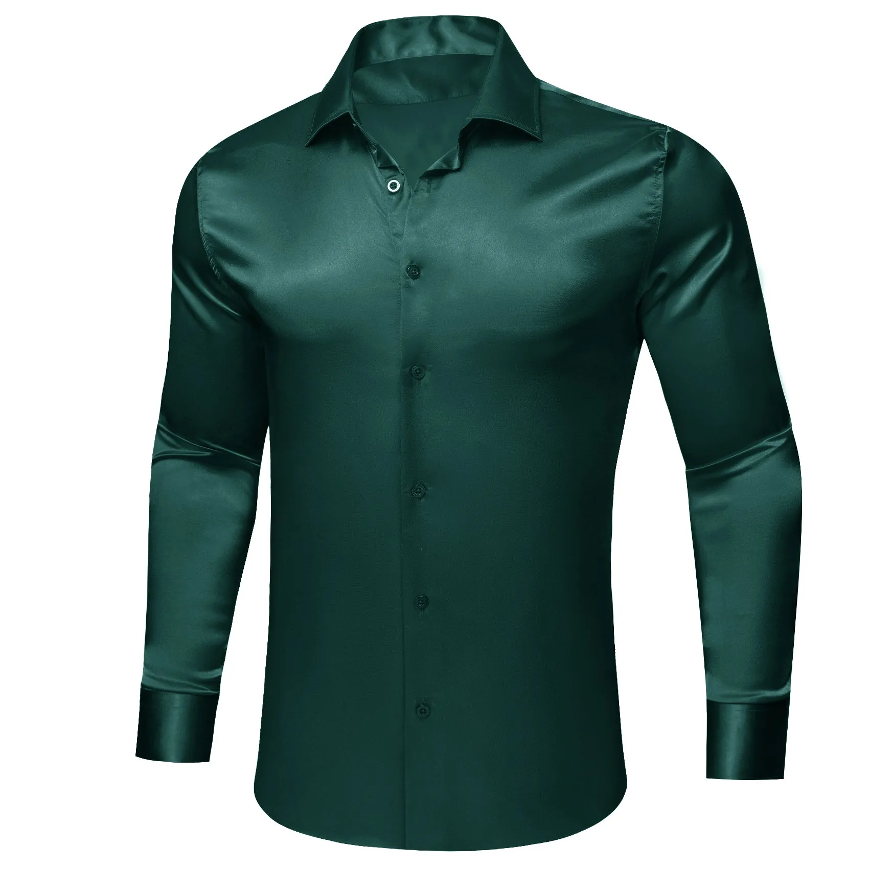Barry.wang Dark Green Solid Silk Men's Long Sleeve Shirt sold by Barrywang product image thumbnail 3