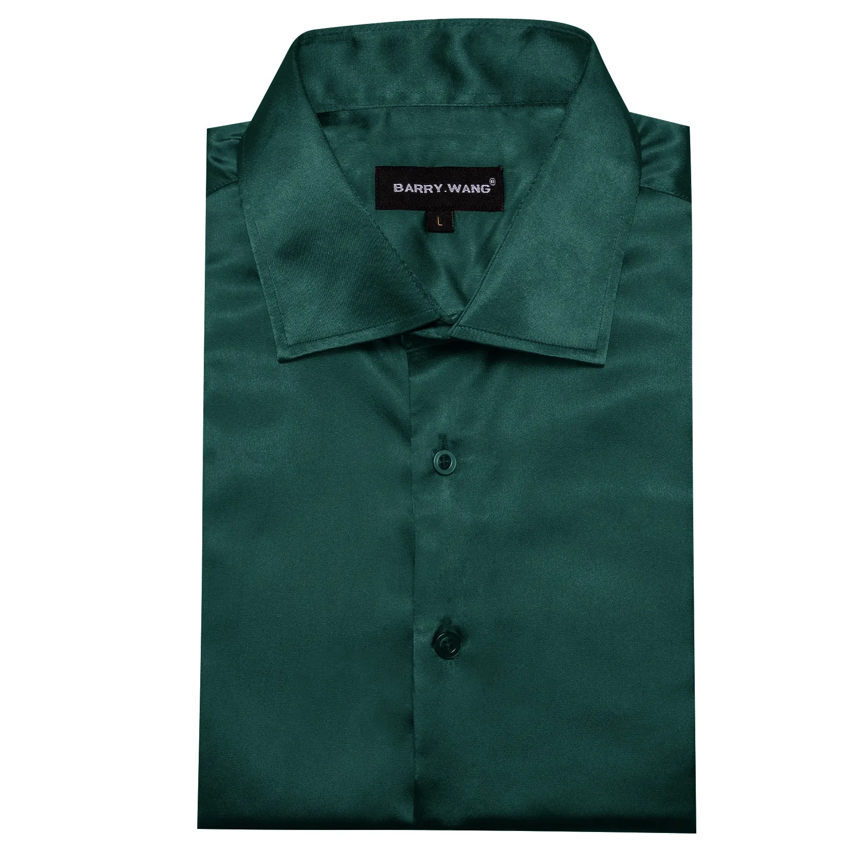 Barry.wang Dark Green Solid Silk Men's Long Sleeve Shirt sold by Barrywang product image thumbnail 5