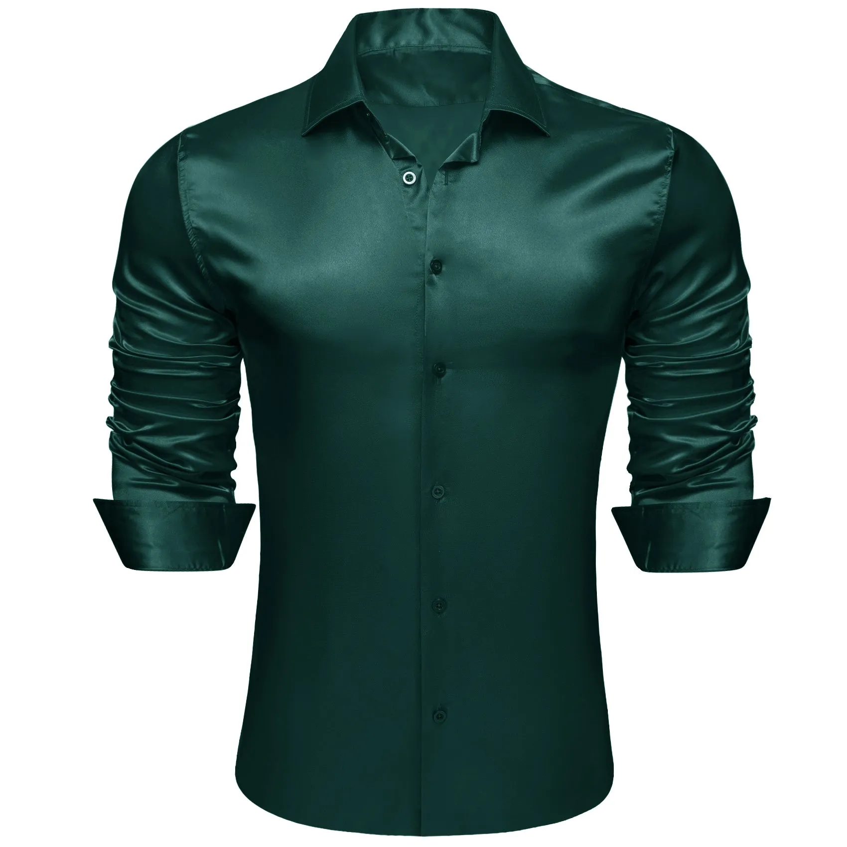 Barry.wang Dark Green Solid Silk Men's Long Sleeve Shirt sold by Barrywang product image thumbnail 4