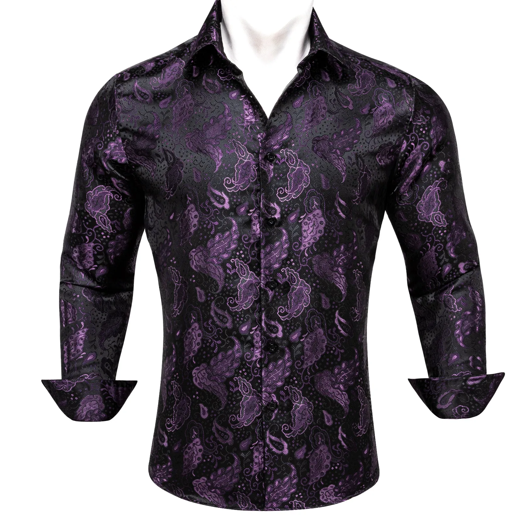 Barry Wang Black Shirt Purple Jacquard Paisley Men's Dress Shirt sold by Barrywang