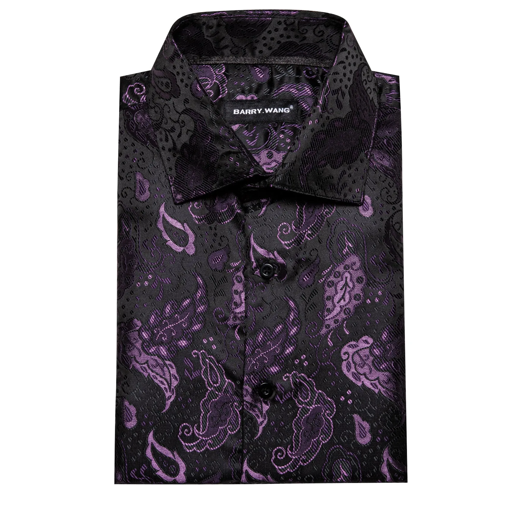 Barry Wang Black Shirt Purple Jacquard Paisley Men's Dress Shirt sold by Barrywang product image thumbnail 4