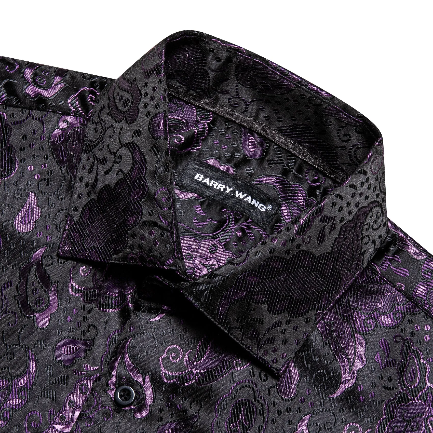 Barry Wang Black Shirt Purple Jacquard Paisley Men's Dress Shirt sold by Barrywang product image thumbnail 5