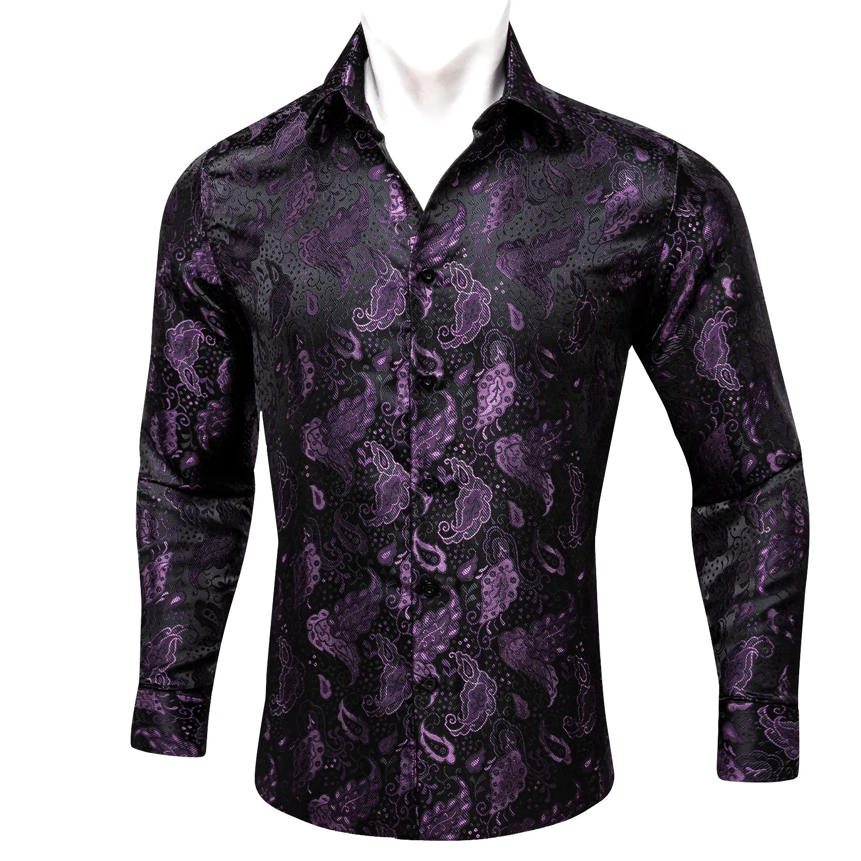 Barry Wang Black Shirt Purple Jacquard Paisley Men's Dress Shirt sold by Barrywang product image thumbnail 2