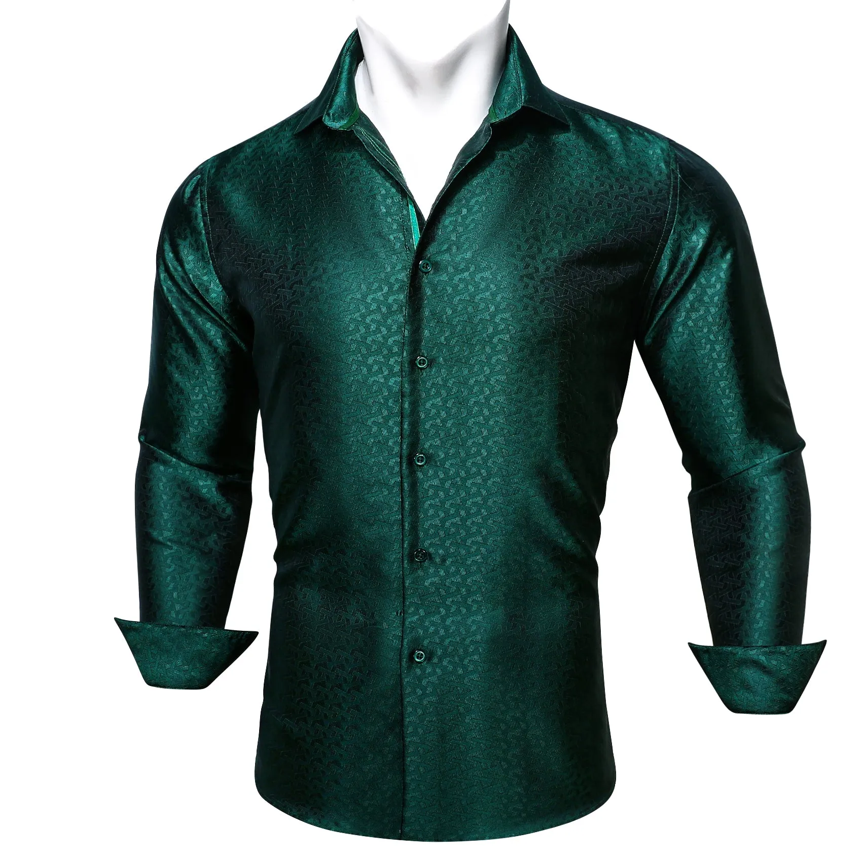 Barry.wang Green Solid Silk Men's Shirt sold by Barrywang product image thumbnail 4