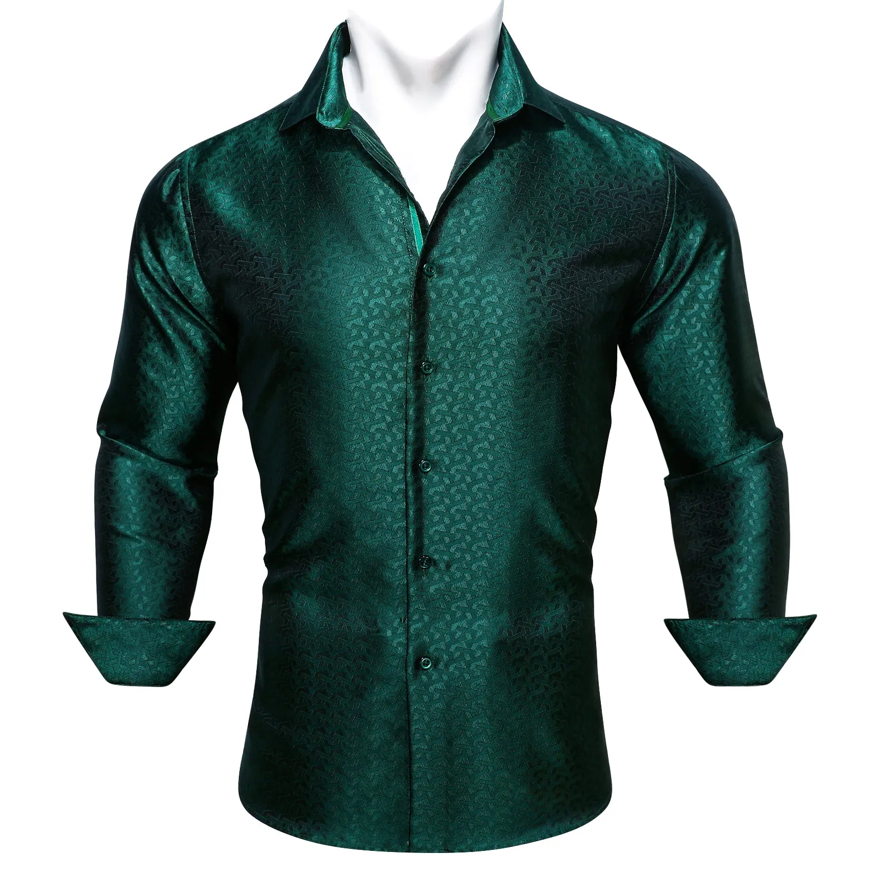 Barry.wang Green Solid Silk Men's Shirt sold by Barrywang product image thumbnail 3