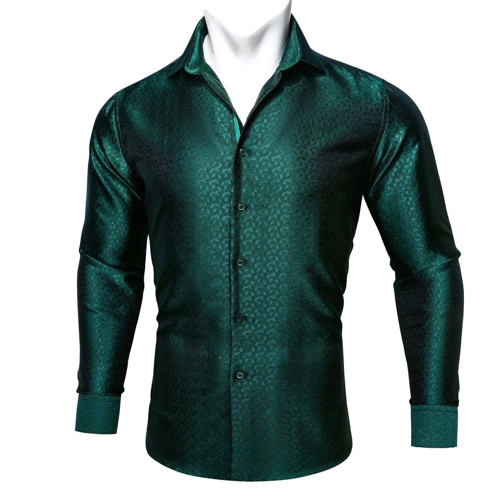 Barry.wang Green Solid Silk Men's Shirt sold by Barrywang product image thumbnail 2