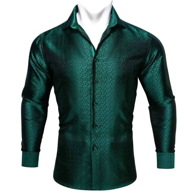 Barry.wang Green Solid Silk Men's Shirt sold by Barrywang