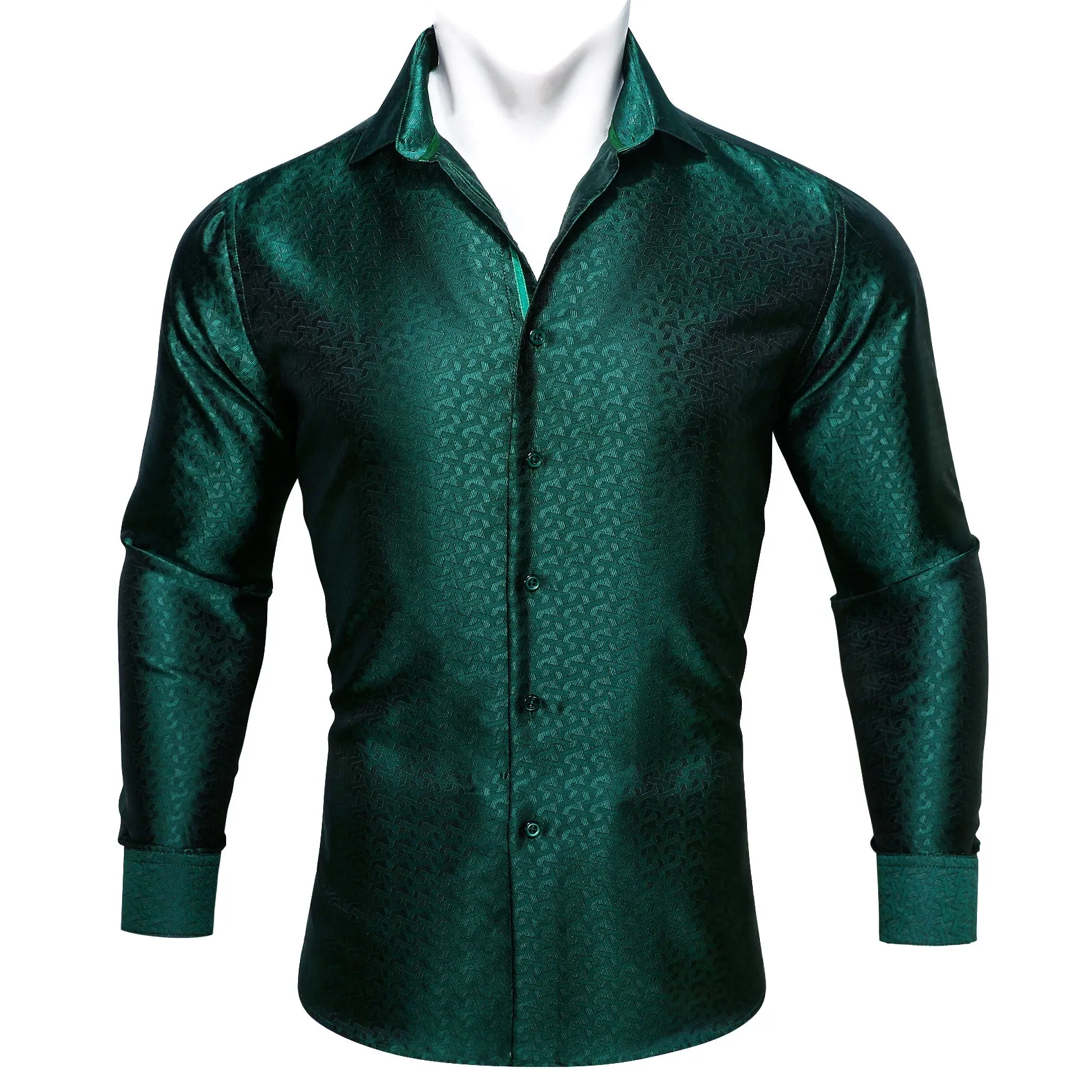 Barry.wang Green Solid Silk Men's Shirt sold by Barrywang