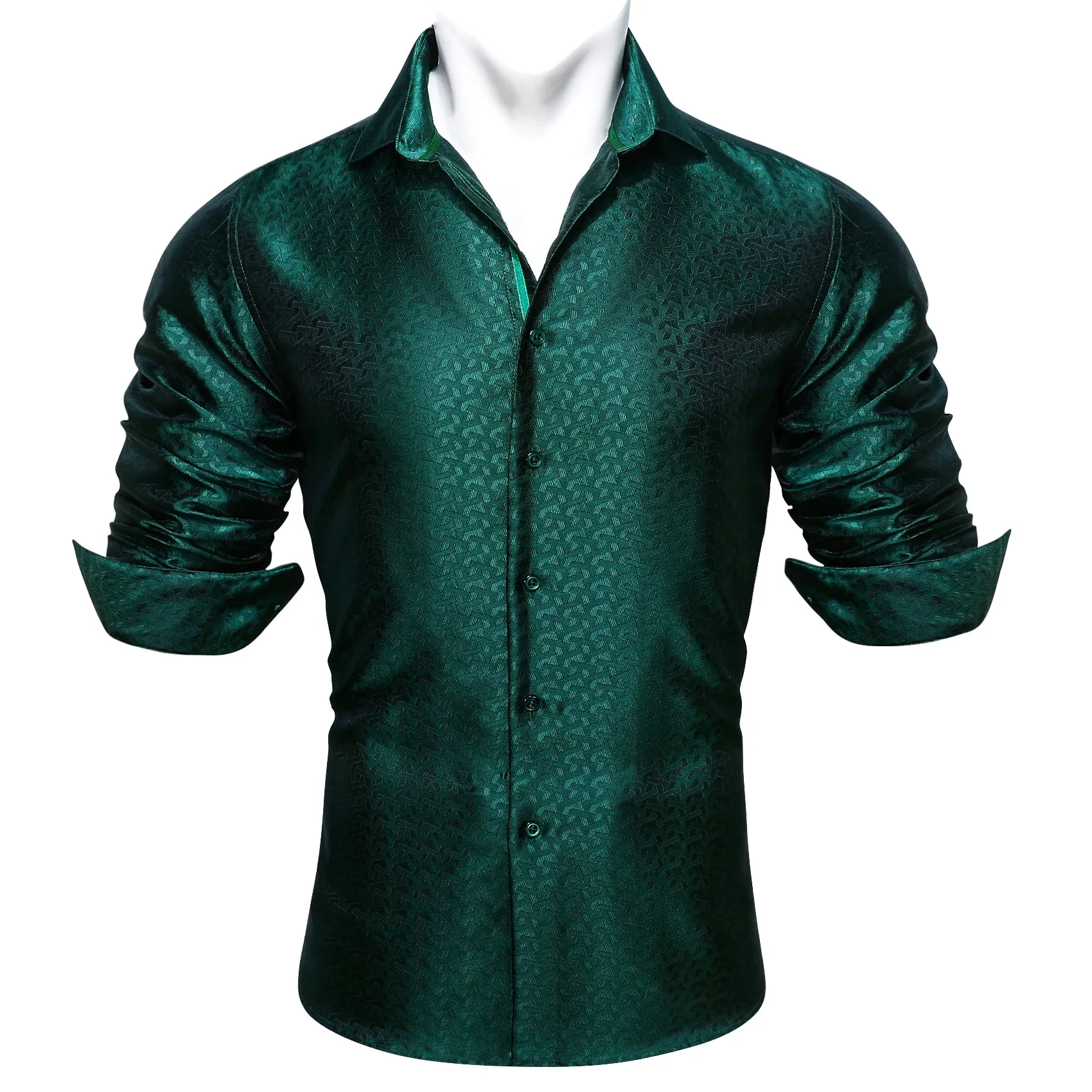 Barry.wang Green Solid Silk Men's Shirt sold by Barrywang product image thumbnail 5