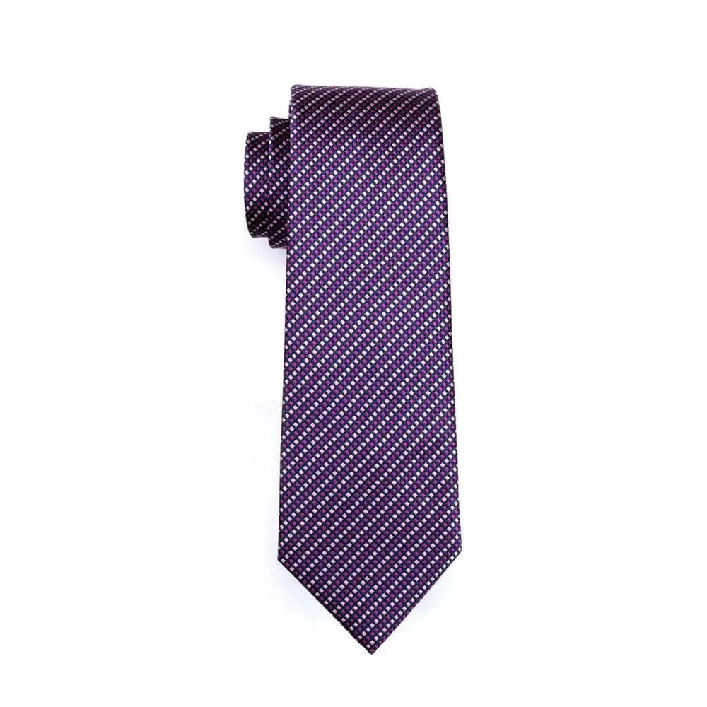 Purple Pink Striped Silk Men's Tie Pocket Square Cufflinks Set sold by Barrywang product image thumbnail 4