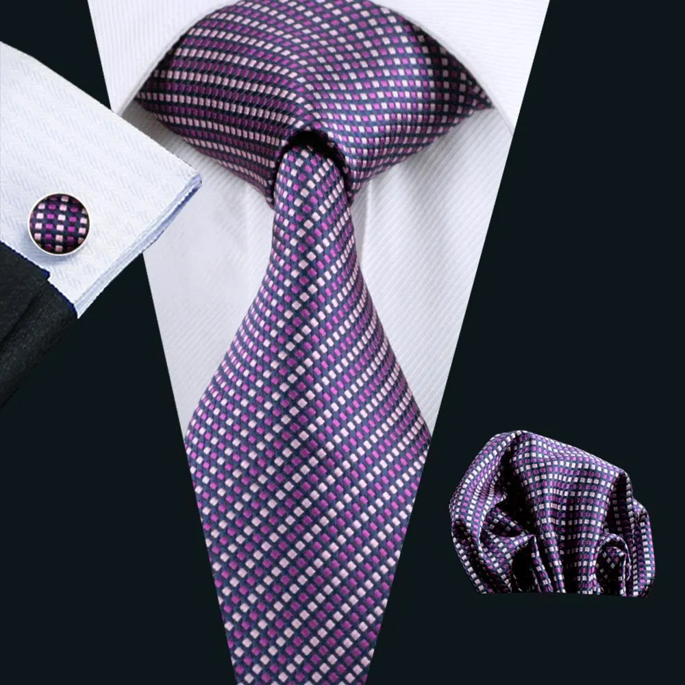 Purple Pink Striped Silk Men's Tie Pocket Square Cufflinks Set sold by Barrywang