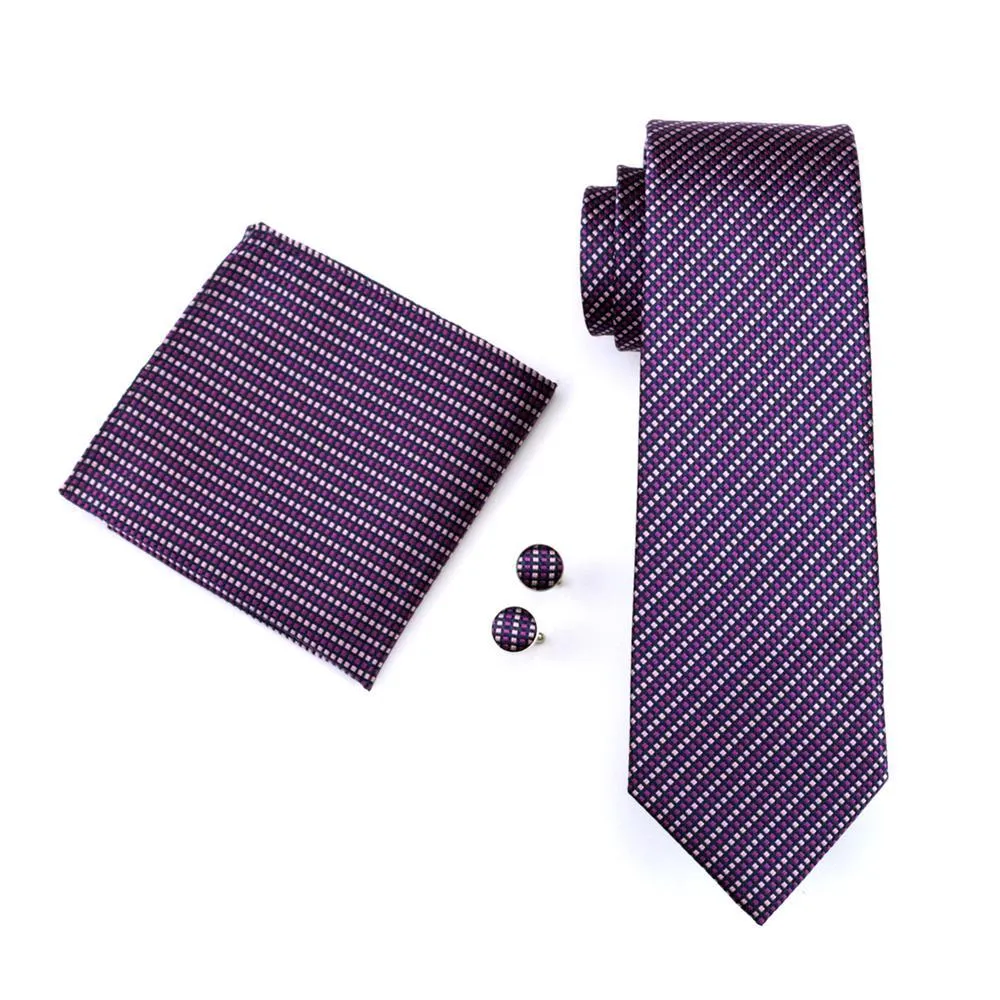 Purple Pink Striped Silk Men's Tie Pocket Square Cufflinks Set sold by Barrywang product image thumbnail 3