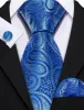 Barry Wang Royal Blue Men's Tie Paisley Silk Tie Hanky Cufflinks Set sold by Barrywang