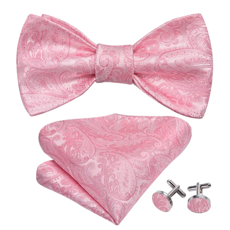 Pink Paisley Bow Tie Hanky Cufflinks Set sold by Barrywang