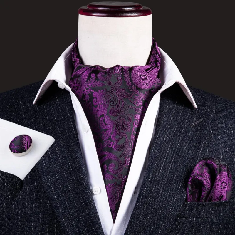 Barry. Wang Purple Floral Ascot Handkerchief Cufflinks sold by Barrywang
