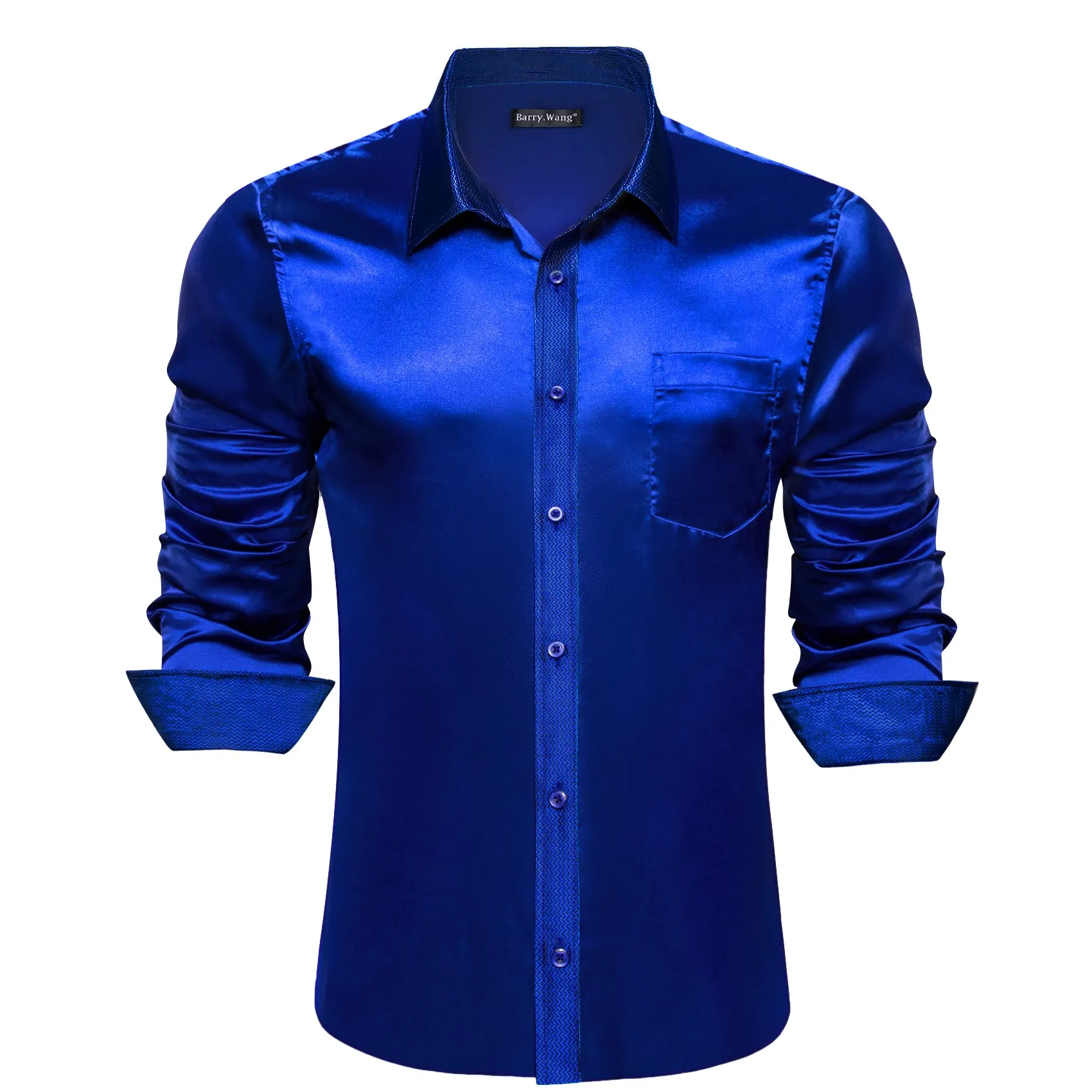 Barry.wang Button Down Shirt Cobalt Blue Solid Men's Long Sleeve Shirt sold by Barrywang