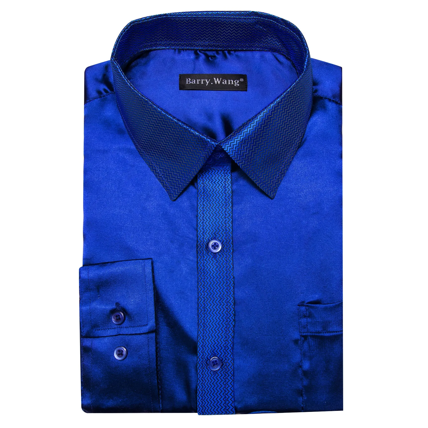 Barry.wang Button Down Shirt Cobalt Blue Solid Men's Long Sleeve Shirt sold by Barrywang product image thumbnail 3