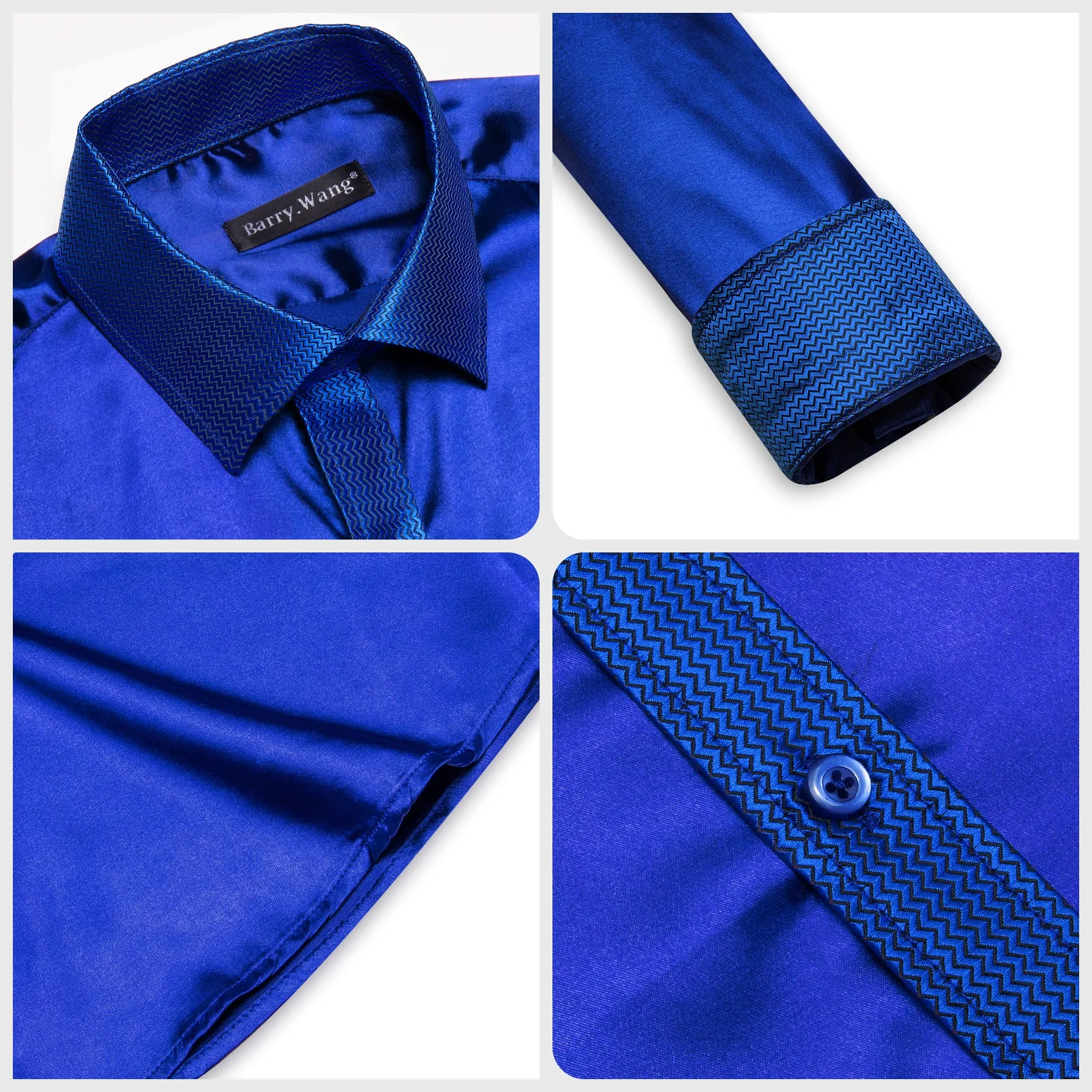 Barry.wang Button Down Shirt Cobalt Blue Solid Men's Long Sleeve Shirt sold by Barrywang product image thumbnail 4