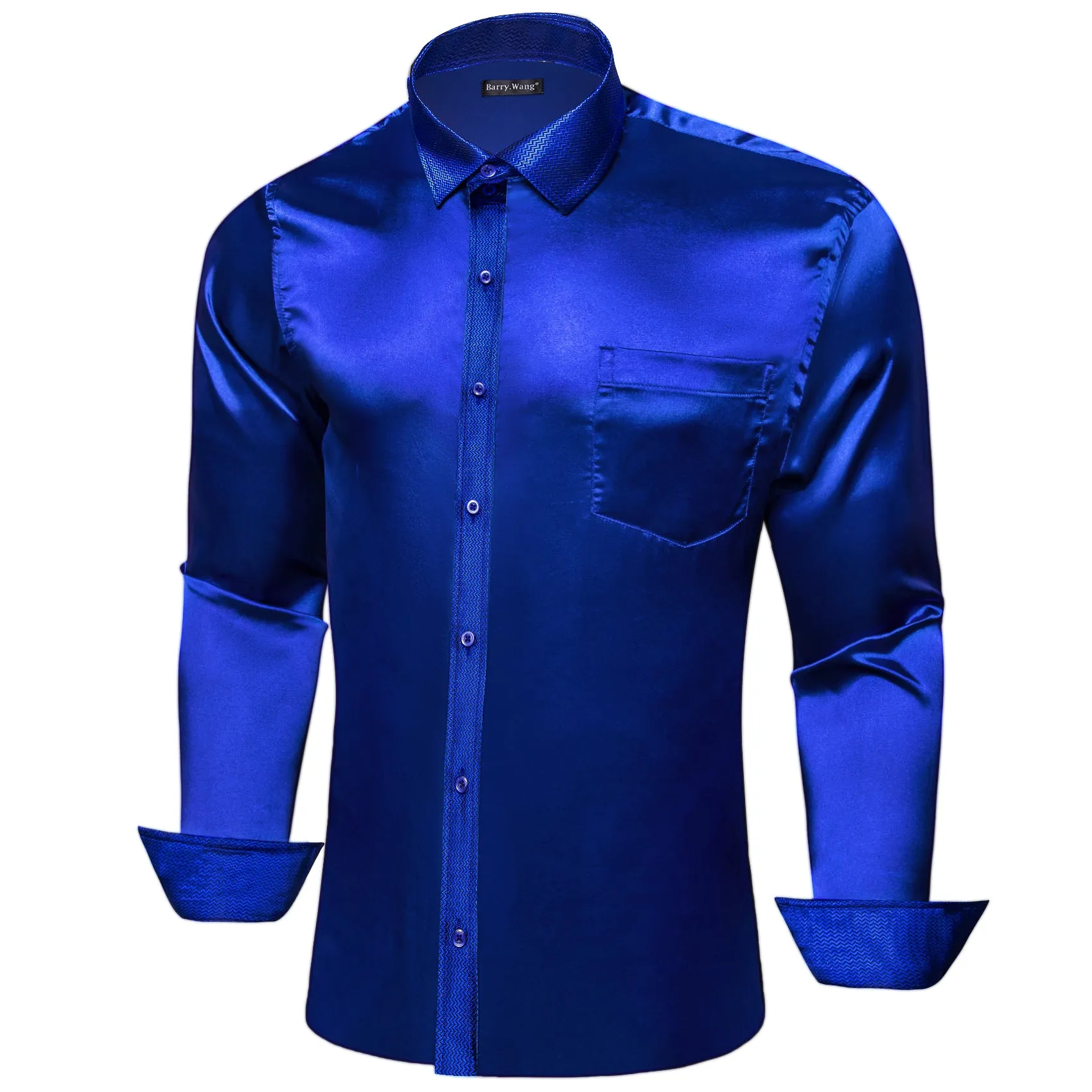 Barry.wang Button Down Shirt Cobalt Blue Solid Men's Long Sleeve Shirt sold by Barrywang product image thumbnail 2